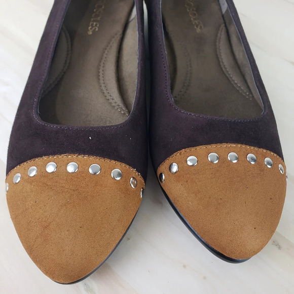 Aerosoles Know it All Flat Shoes Size 8M Brown Suede Leather Studded Pointed Toe - Picture 7 of 14